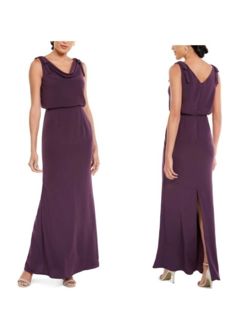 Adrianna Papell Cowl Neck Crepe Sheath Maxi Dress Purple Size 10